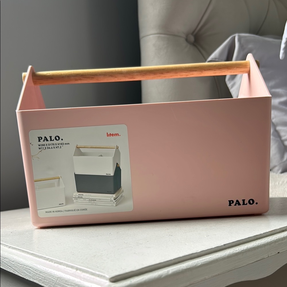Pink Storage Caddy with Wooden Handle